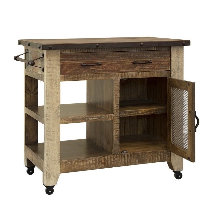 International Furniture Direct Antique 963 G9671KSL Rustic Kitchen Island with 1 Drawer and 1